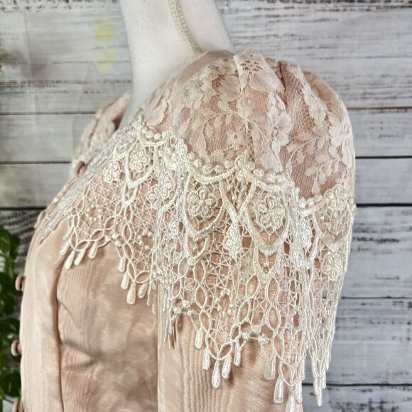 Vintage Scott McClintock Skirt Suit size 8 Pink Taffeta Lace 80's Wedding Prom - Picture 14 of 16